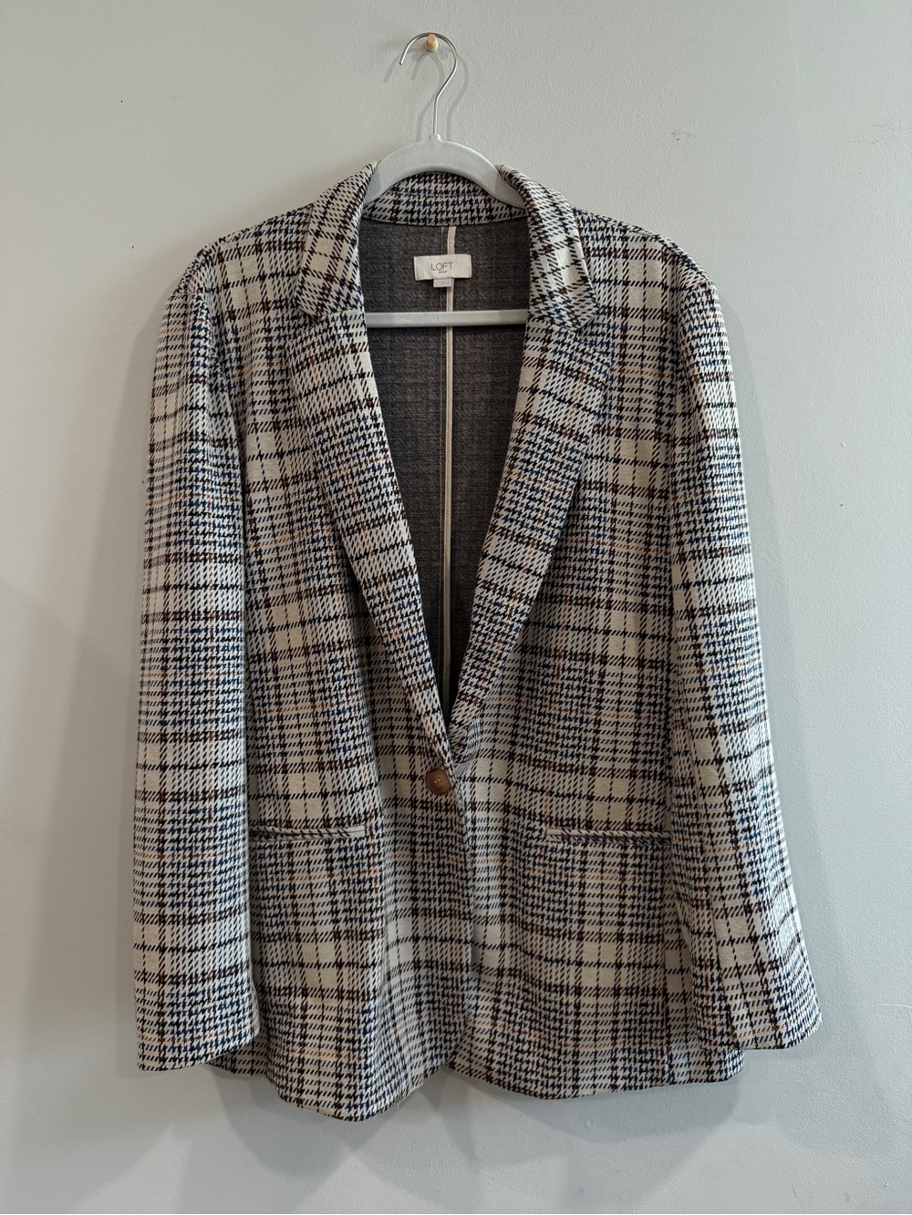 LOFT Womens Plaid Wool Blend Blazer